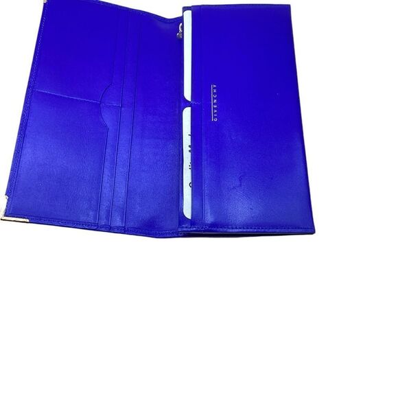 Givenchy Blue Leather Embossed Bifold Long Wallet With Gold Trim - Picture 2 of 3